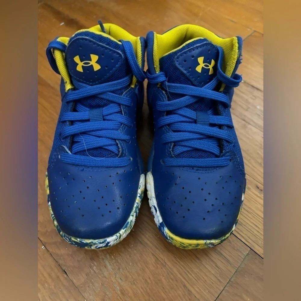 Under Armour jet 21 blue yellow high top sneakers size youth 11